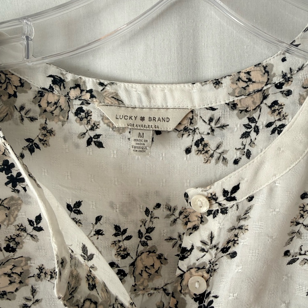 Lucky Brand Cream Floral Button-Front Peplum Blouse - Picture 2 of 2